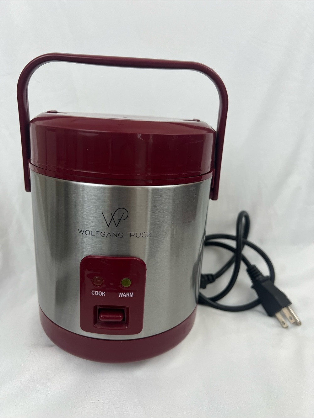 Wolfgang Puck Portable Mini Rice Cooker 1.5 cup Dry Red &Stainless W/ Cord Handl